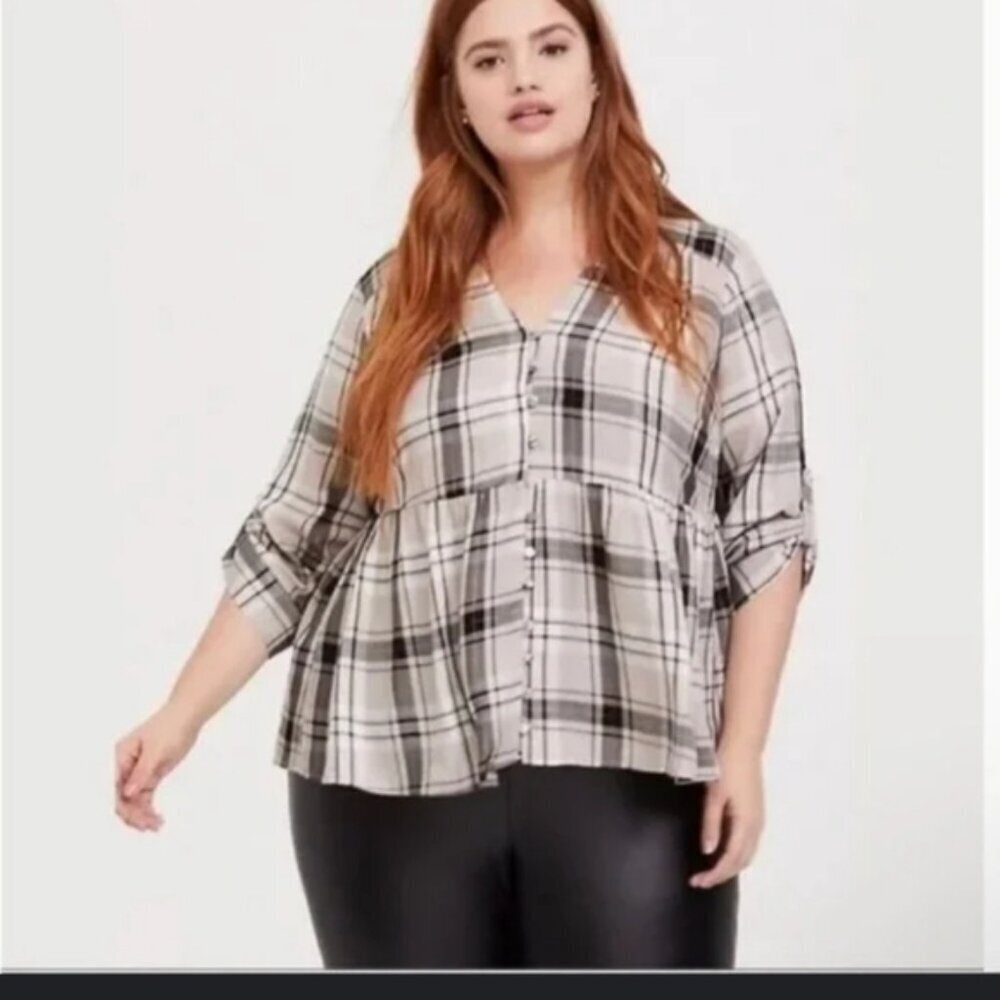 Torrid Twill babydoll plaid blouse